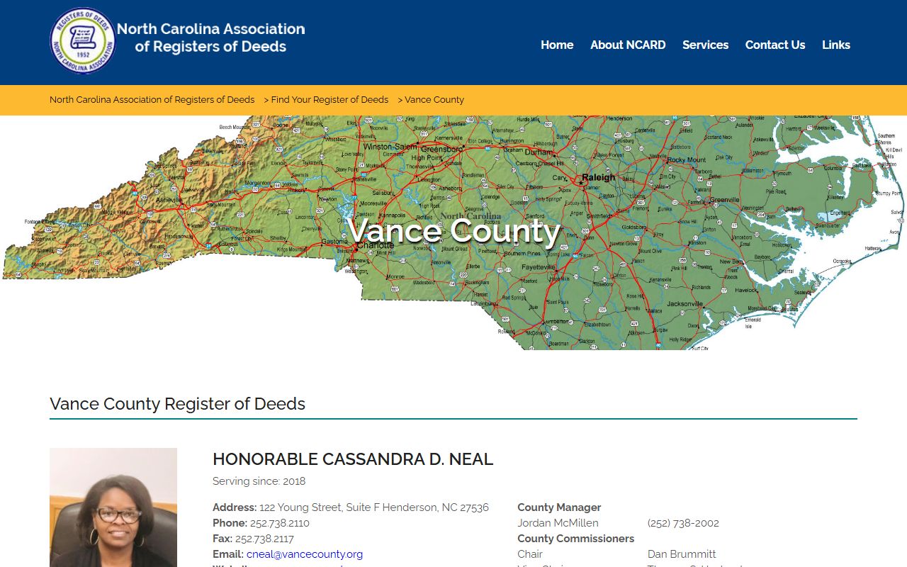 Vance County clerk records Register of Deeds profile for non-court records