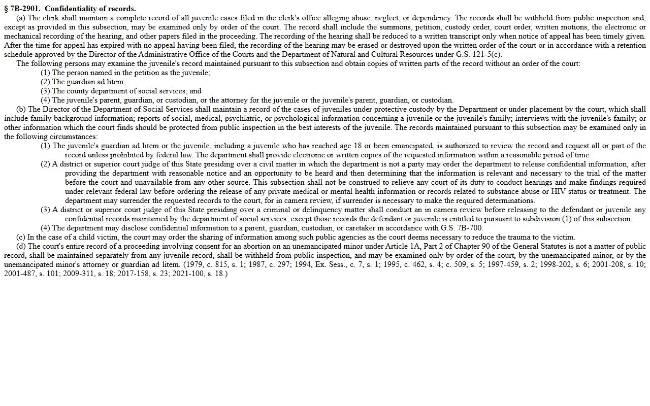 Vance County clerk records juvenile abuse neglect confidentiality statute