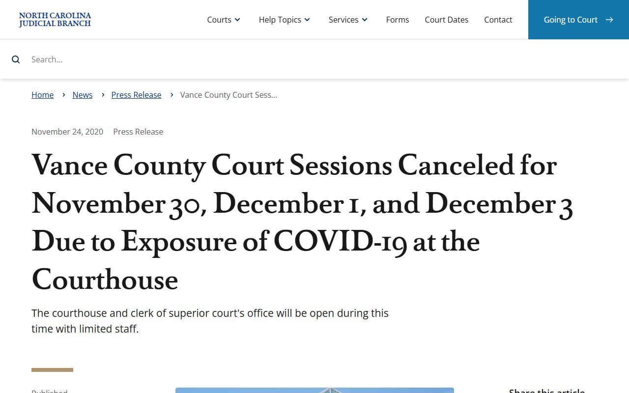 Vance County court dockets court session cancellation notice