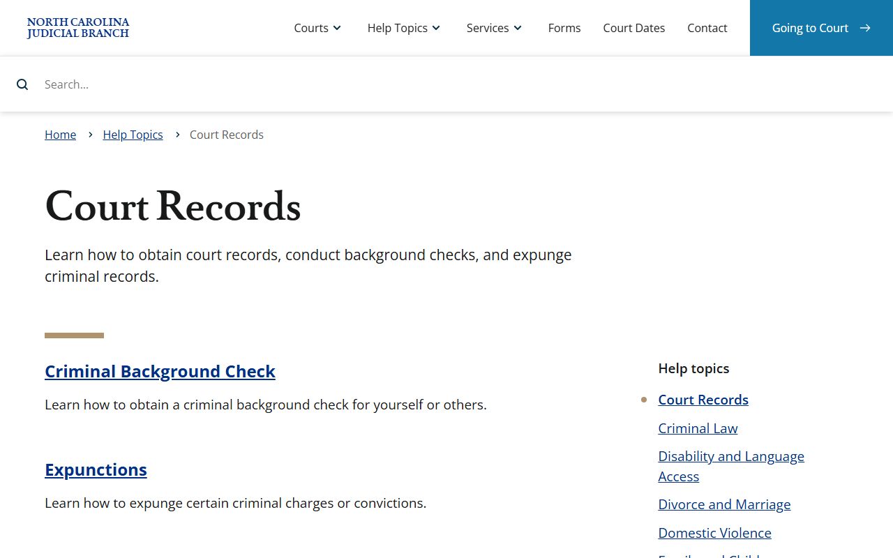 Vance County court records help topic for North Carolina court file access