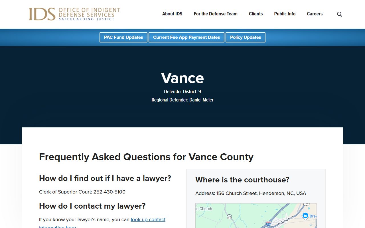 Vance County criminal court records NC Indigent Defense Services Vance page