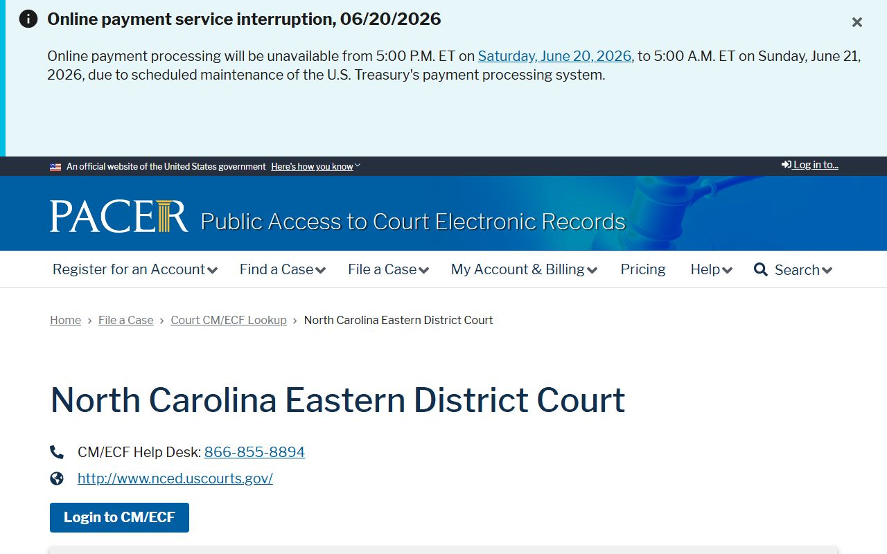 Vance County District Court records PACER lookup for Eastern District of North Carolina