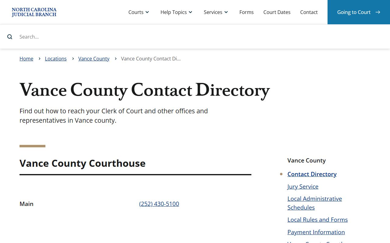 Vance County court records contact directory