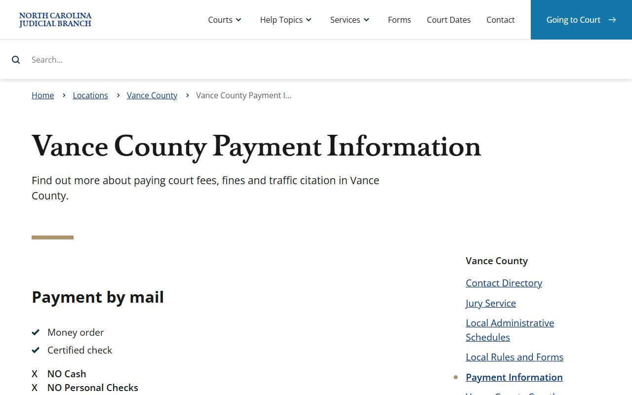Vance County traffic court records payment information