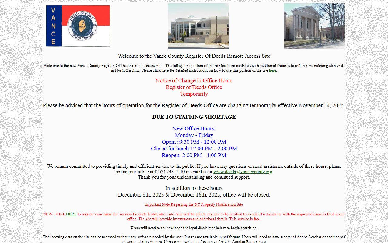 Vance County marriage divorce and probate records Register of Deeds