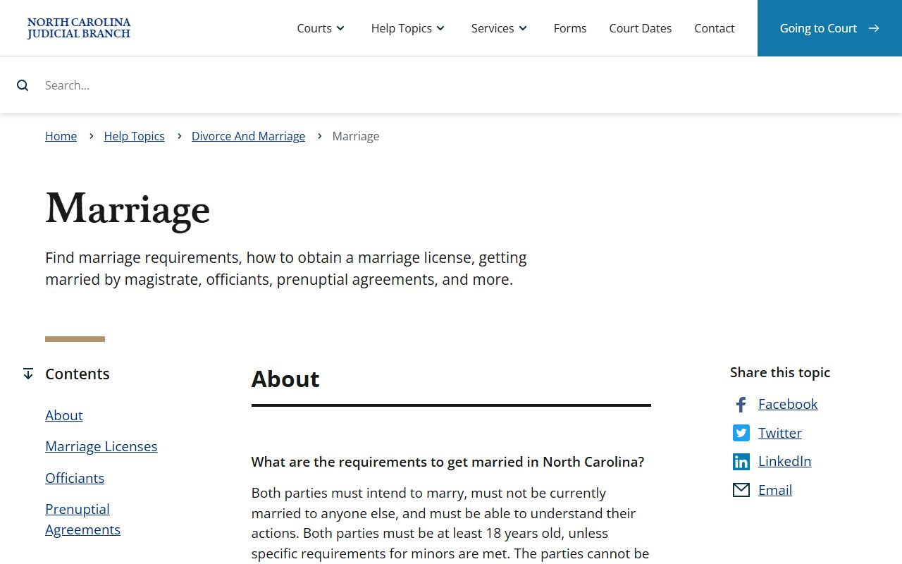 Vance County marriage records statewide North Carolina marriage license rules