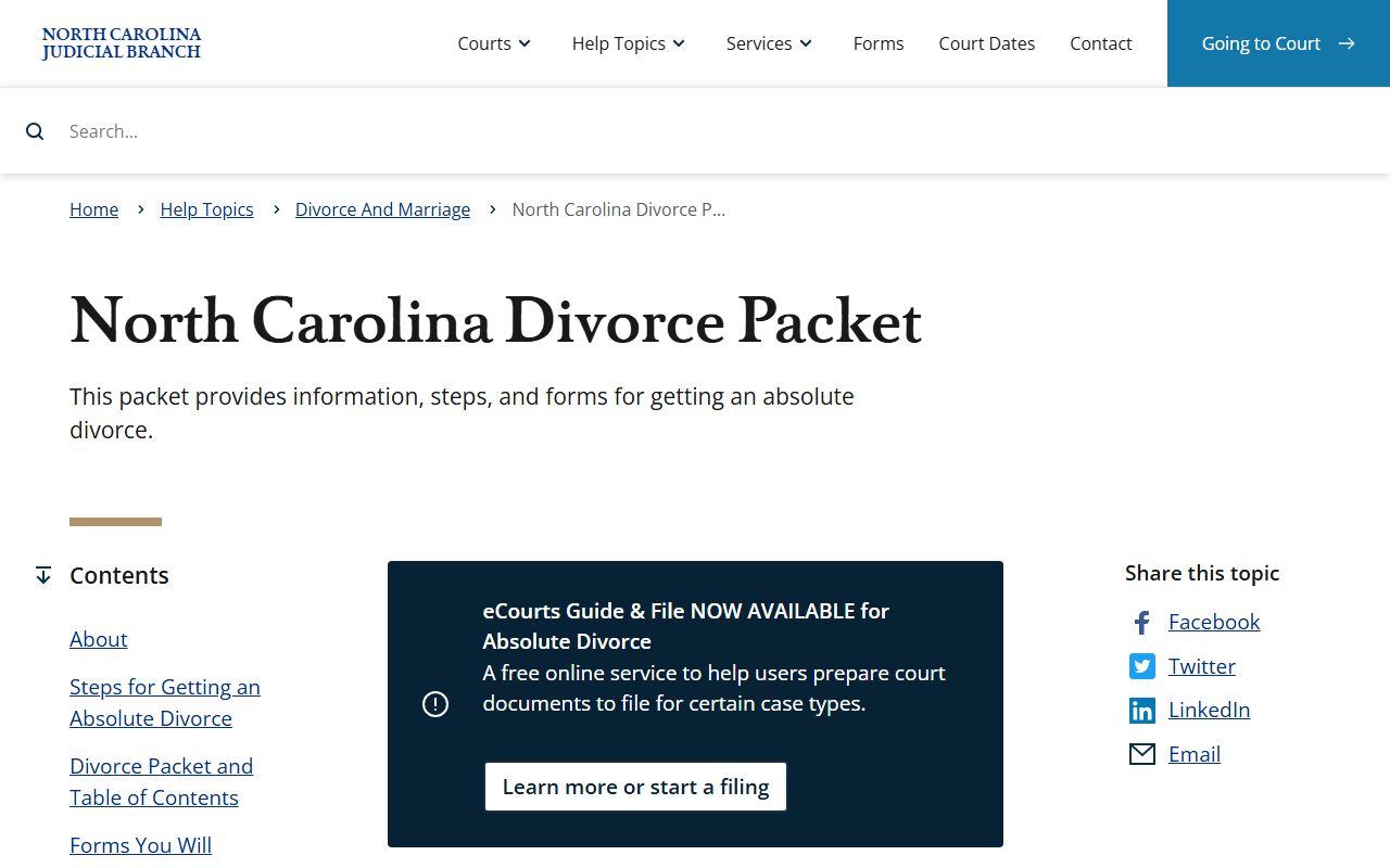Vance County divorce records North Carolina absolute divorce packet