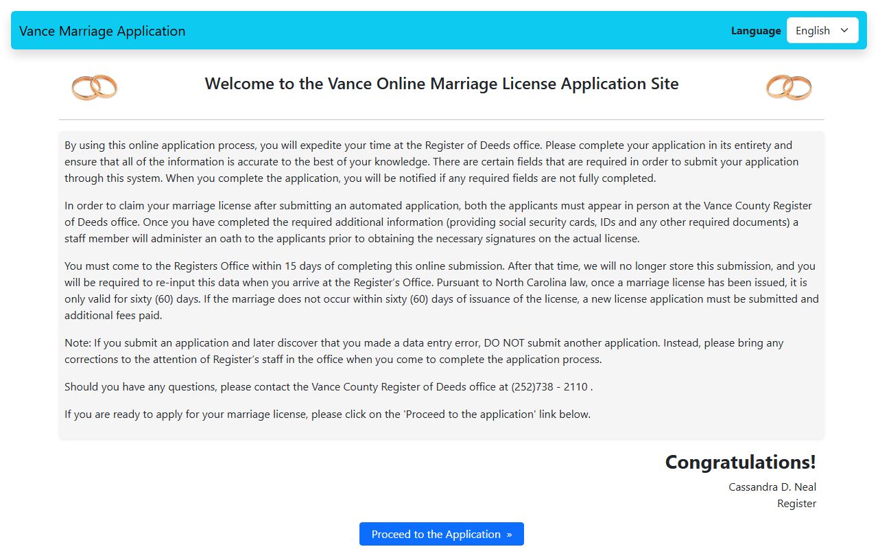Vance County marriage records online marriage application portal
