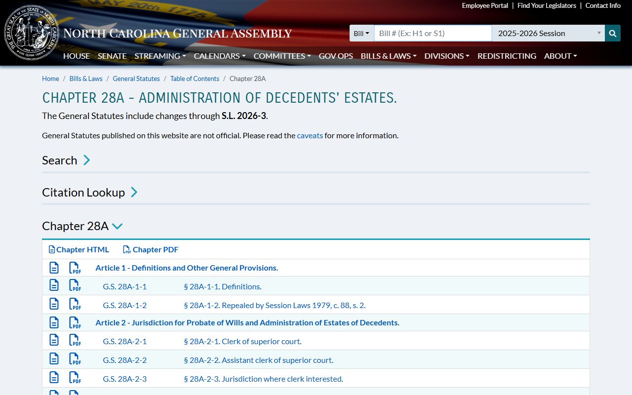 Vance County probate records North Carolina estates statutes