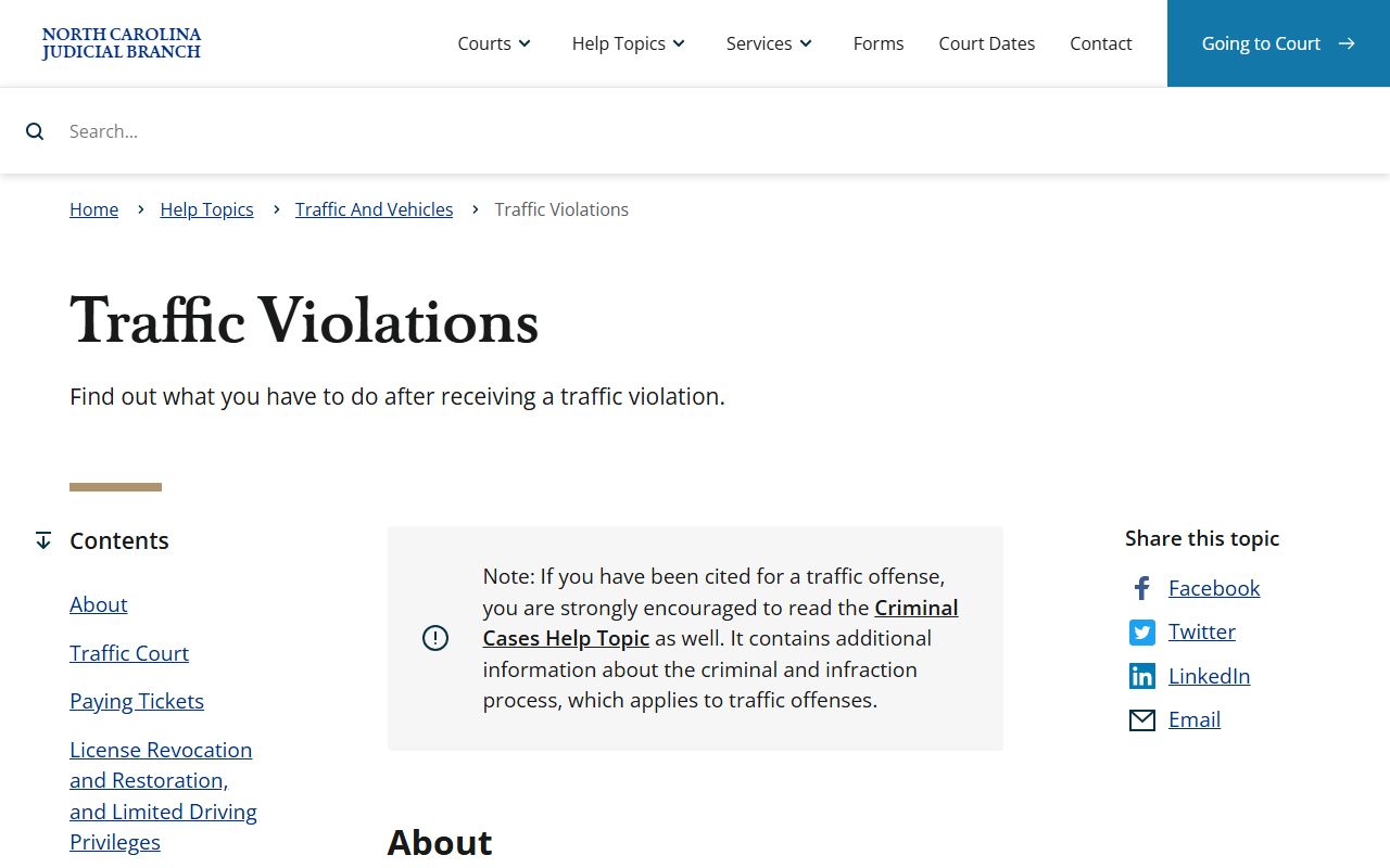 Vance County traffic court records NC Judicial Branch traffic violation guidance