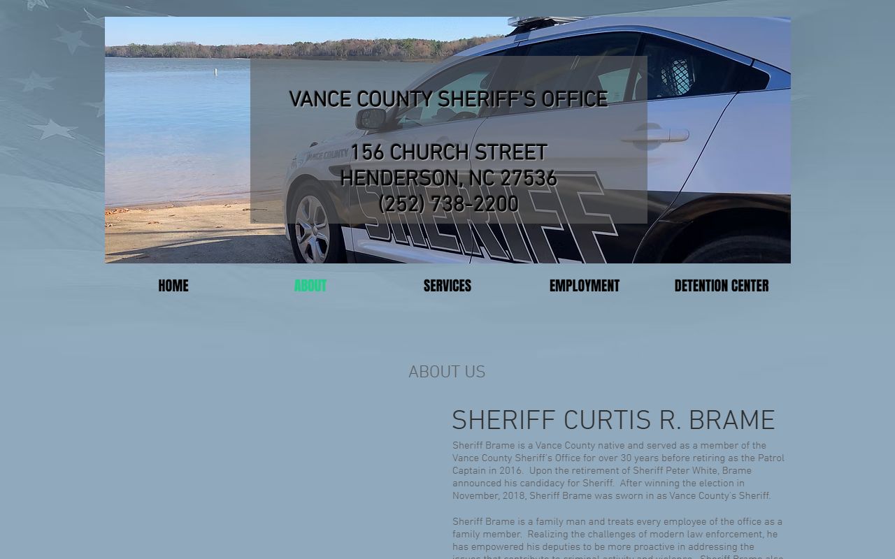 Vance County warrant records sheriff biography and command page